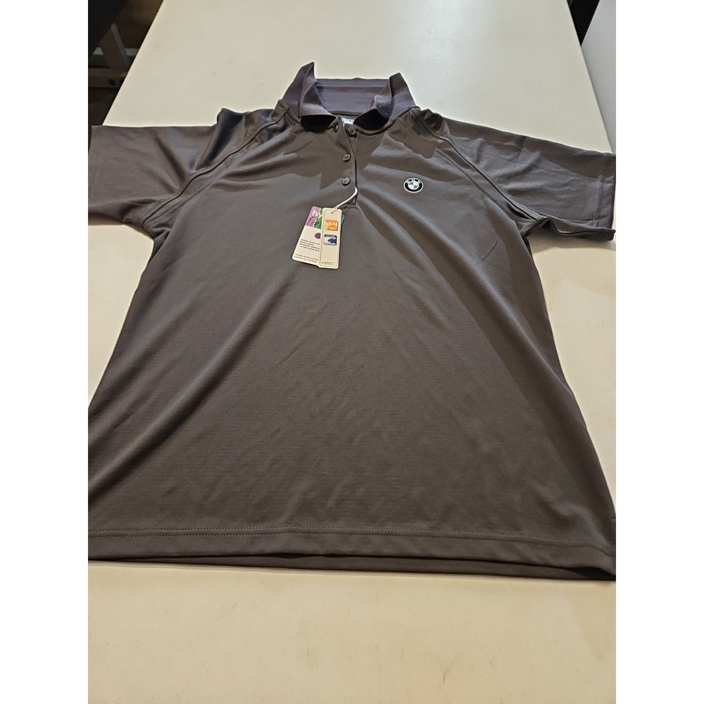 BMW Polo Shirt Womens Lg Gray Short Sleeve Tee Performance Golf NWT (A1007) - Picture 2 of 8